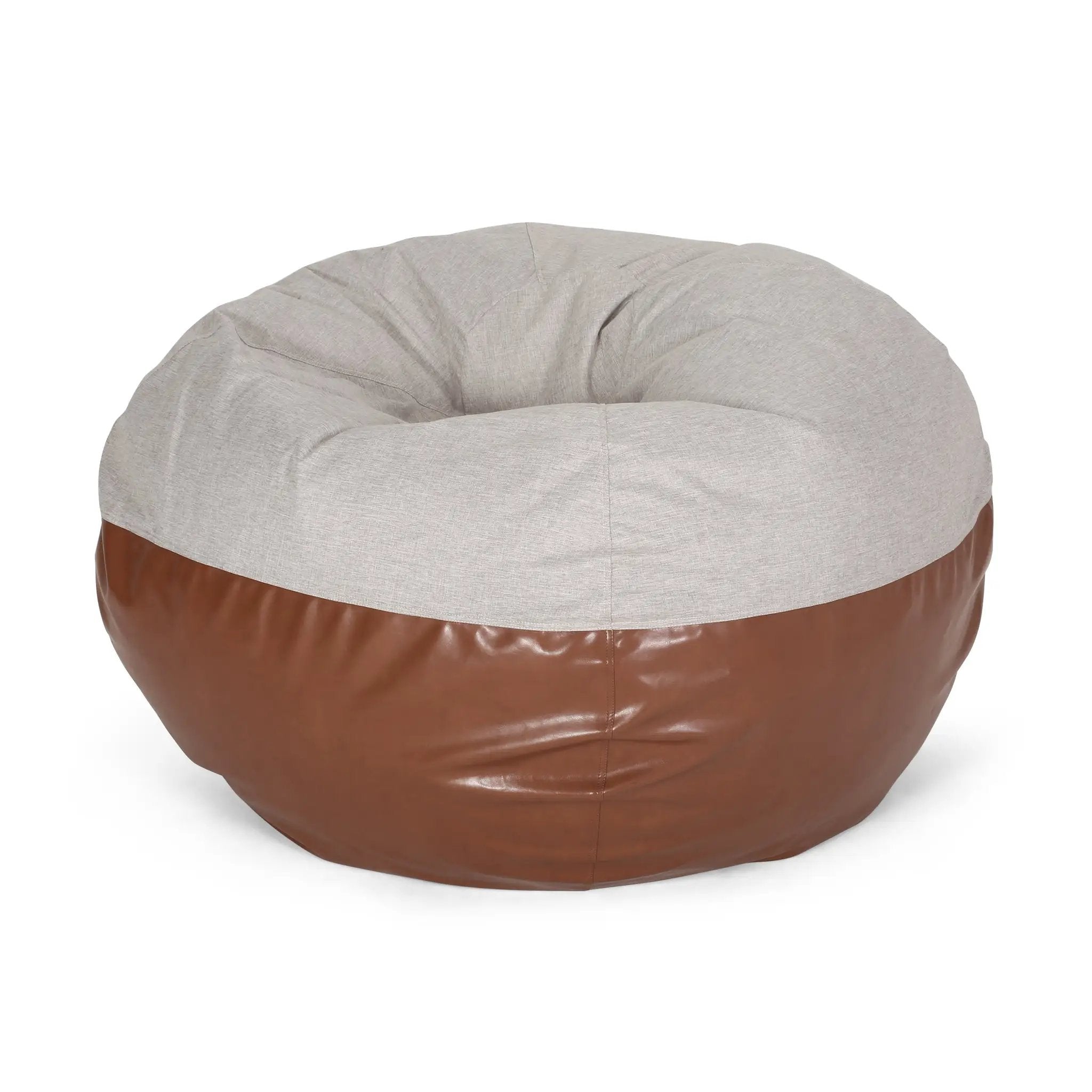 Maxi 5 Foot Two Color Fabric and Faux Leather Rounded Bean Bag by HouseOfZazla