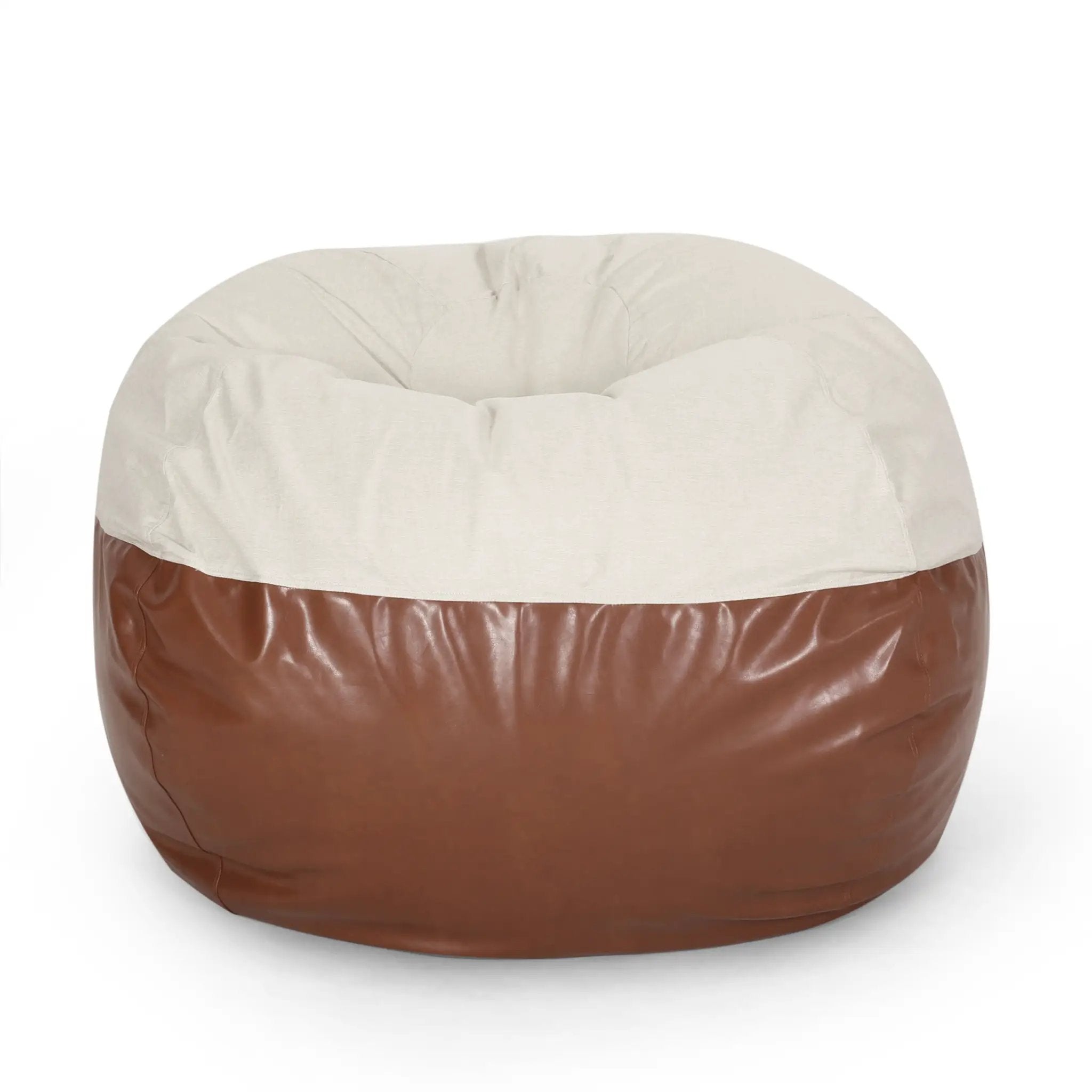 Maxi 5 Foot Two Color Fabric and Faux Leather Rounded Bean Bag by HouseOfZazla