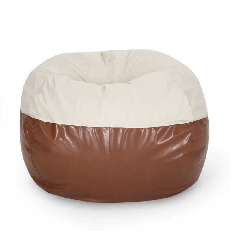 Maxi 5 Foot Two Color Fabric and Faux Leather Rounded Bean Bag by HouseOfZazla