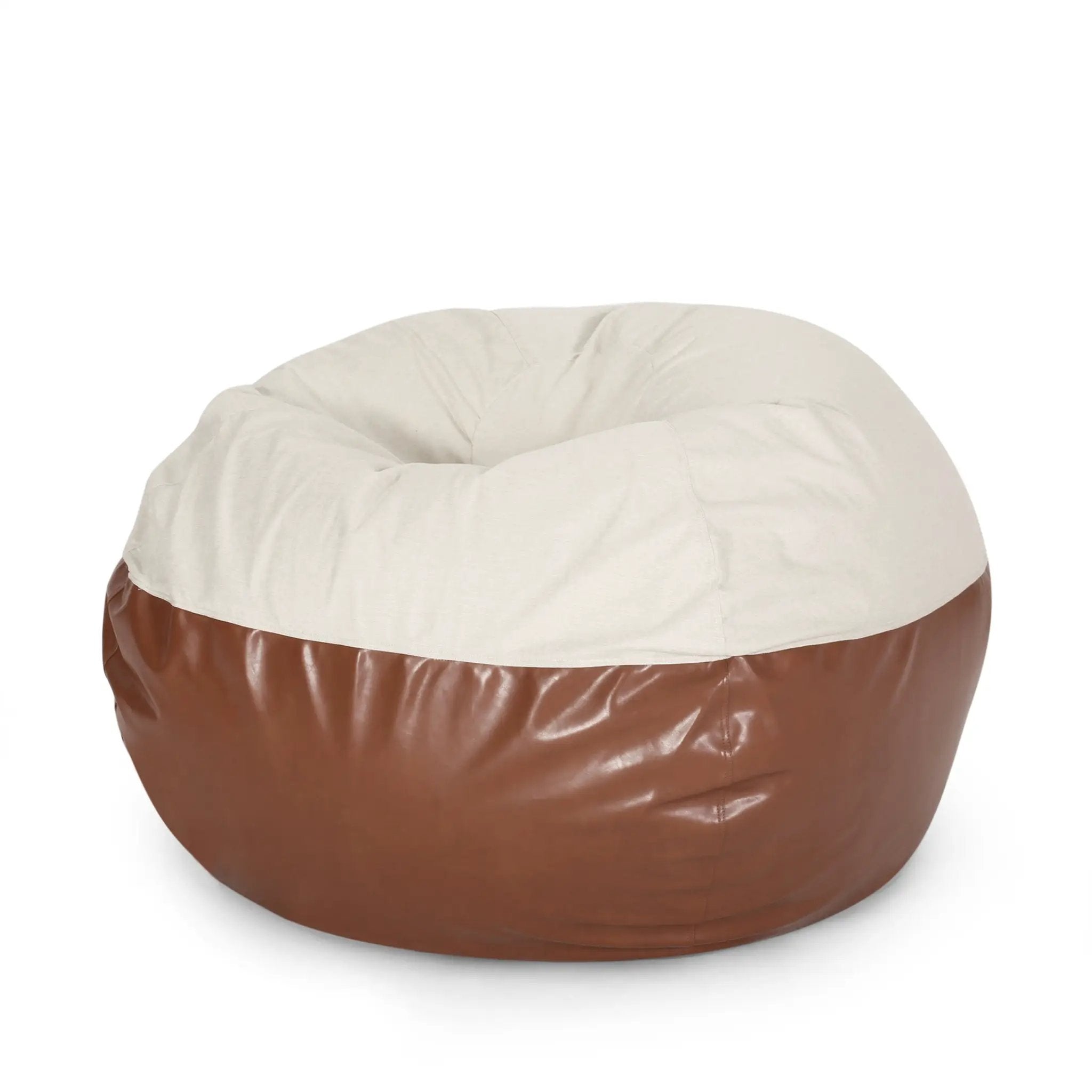 Maxi 5 Foot Two Color Fabric and Faux Leather Rounded Bean Bag by HouseOfZazla