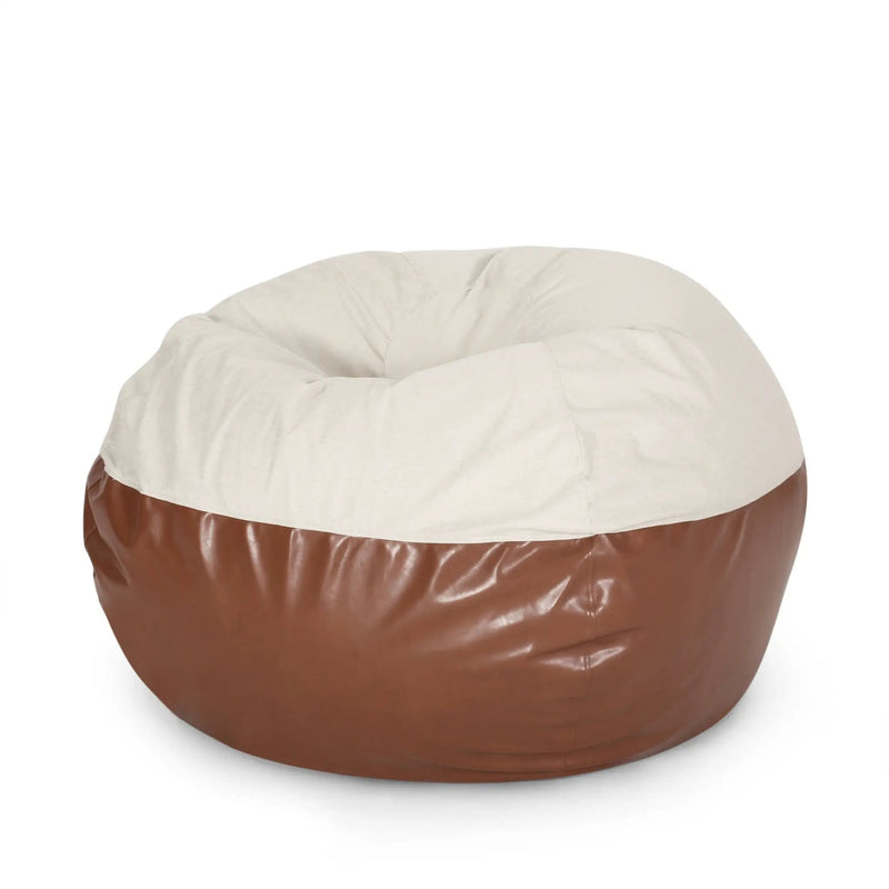 Maxi 5 Foot Two Color Fabric and Faux Leather Rounded Bean Bag by HouseOfZazla