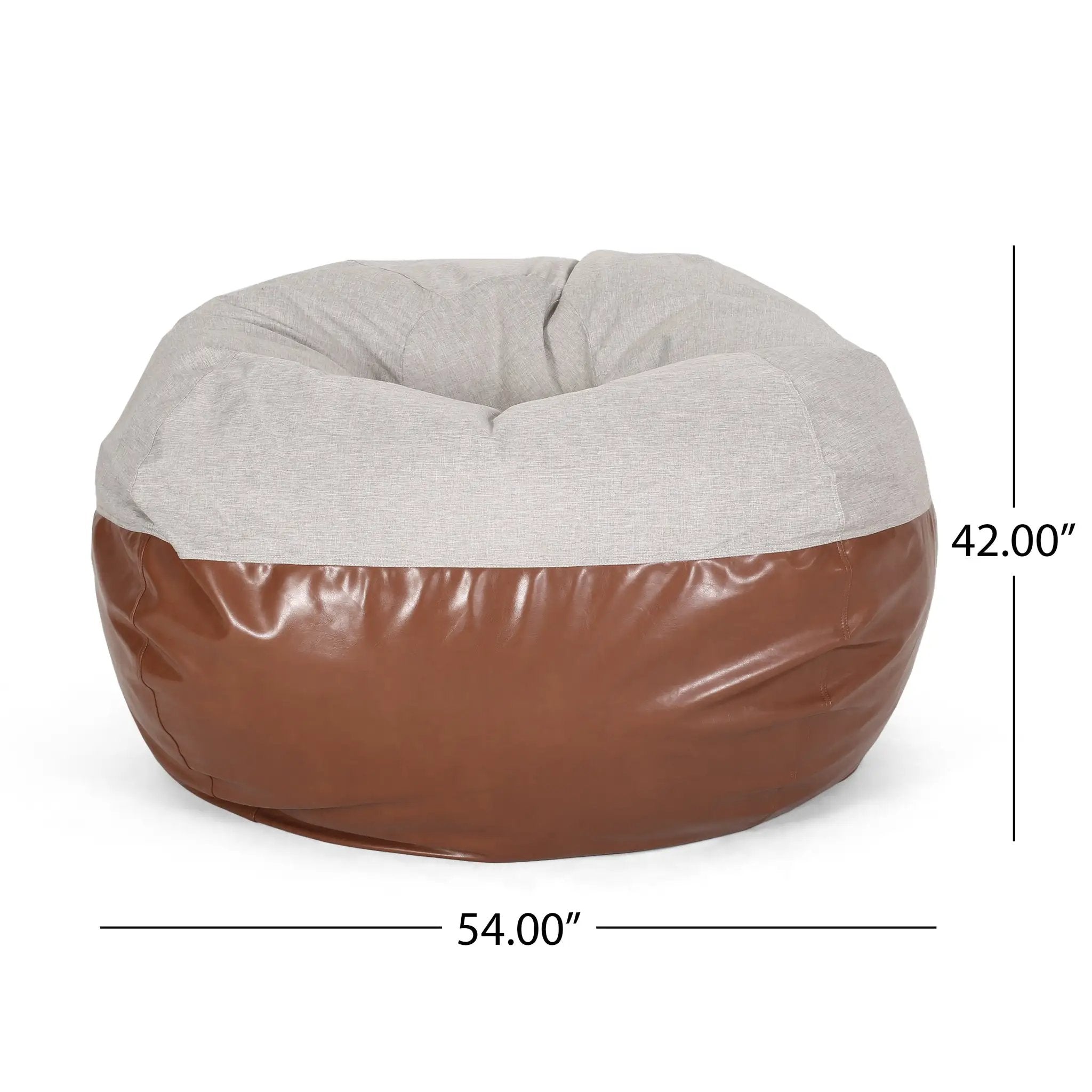 Maxi 5 Foot Two Color Fabric and Faux Leather Rounded Bean Bag by HouseOfZazla