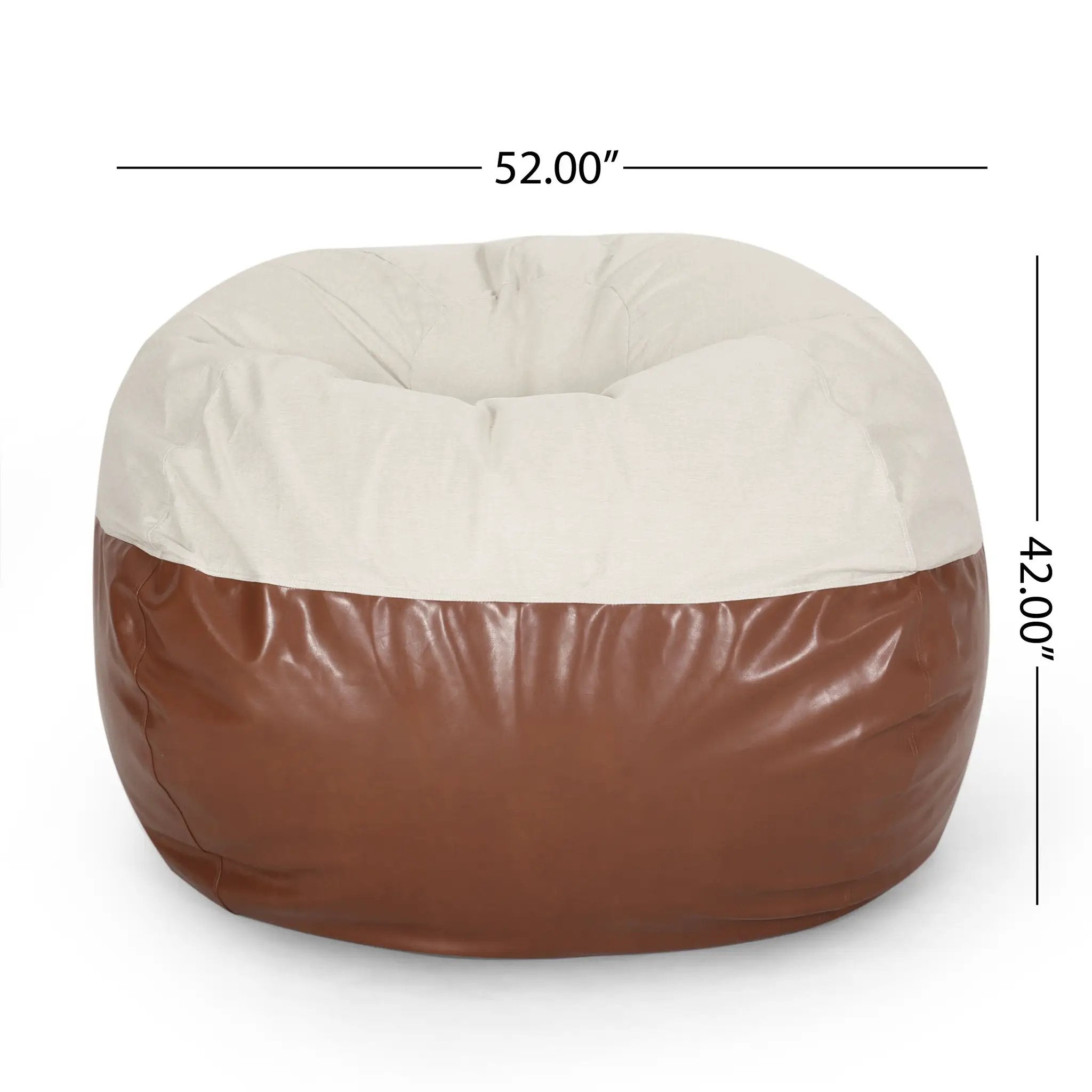 Maxi 5 Foot Two Color Fabric and Faux Leather Rounded Bean Bag by HouseOfZazla