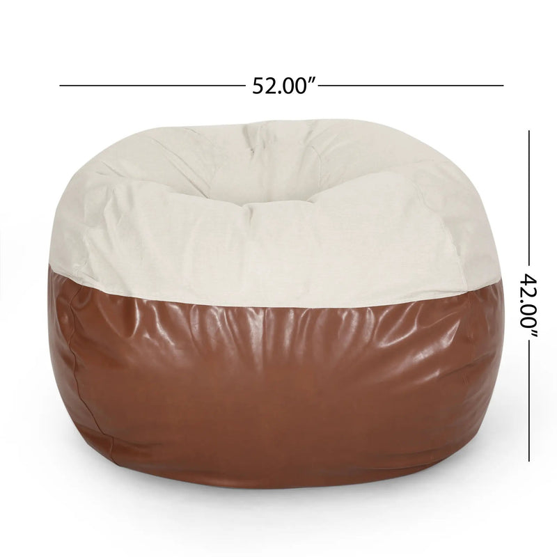 Maxi 5 Foot Two Color Fabric and Faux Leather Rounded Bean Bag by HouseOfZazla