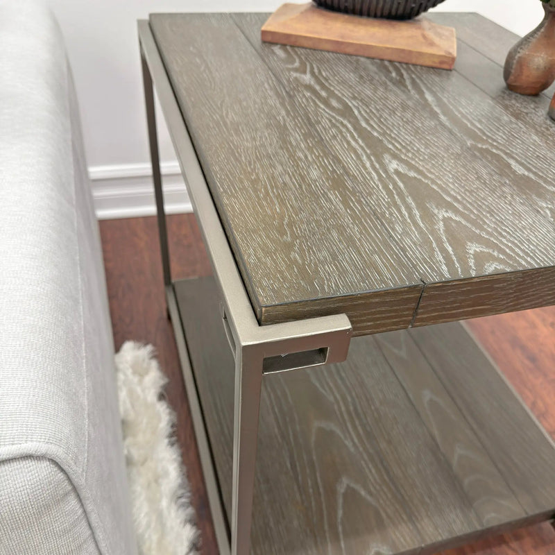 Corbeta Metal Frame Wood Living Room End Table with Shelf by HouseOfZazla