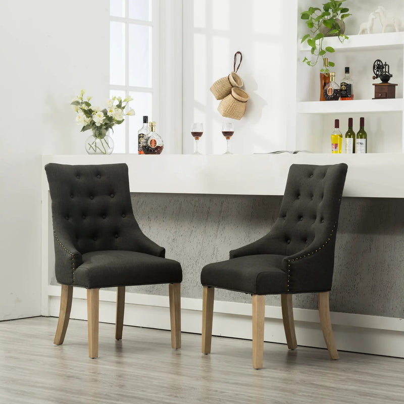 Charcoal Button Tufted Wingback Hostess Chairs Set of 2 by HouseOfZazla