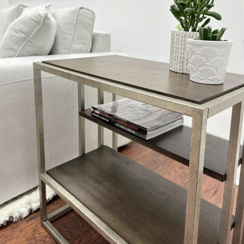 Padena Metal Frame Wood Living Room Chairside Table with Shelf by HouseOfZazla