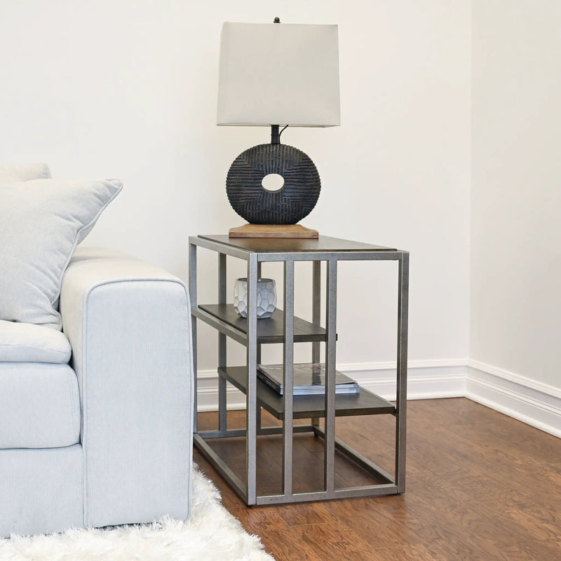Padena Metal Frame Wood Living Room Chairside Table with Shelf by HouseOfZazla