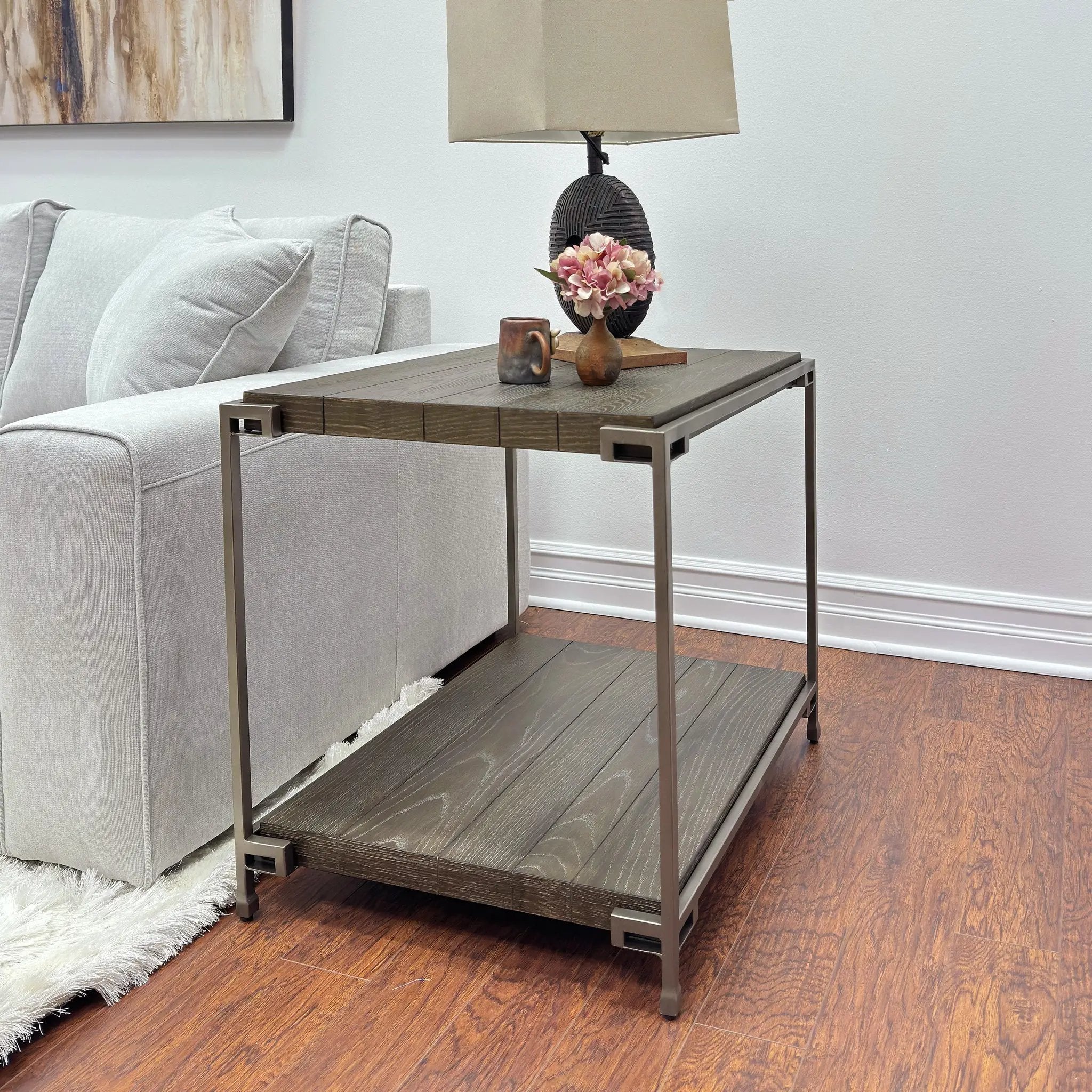 Corbeta Metal Frame Wood Living Room End Table with Shelf by HouseOfZazla