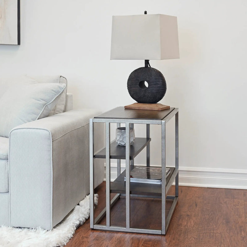 Padena Metal Frame Wood Living Room Chairside Table with Shelf by HouseOfZazla