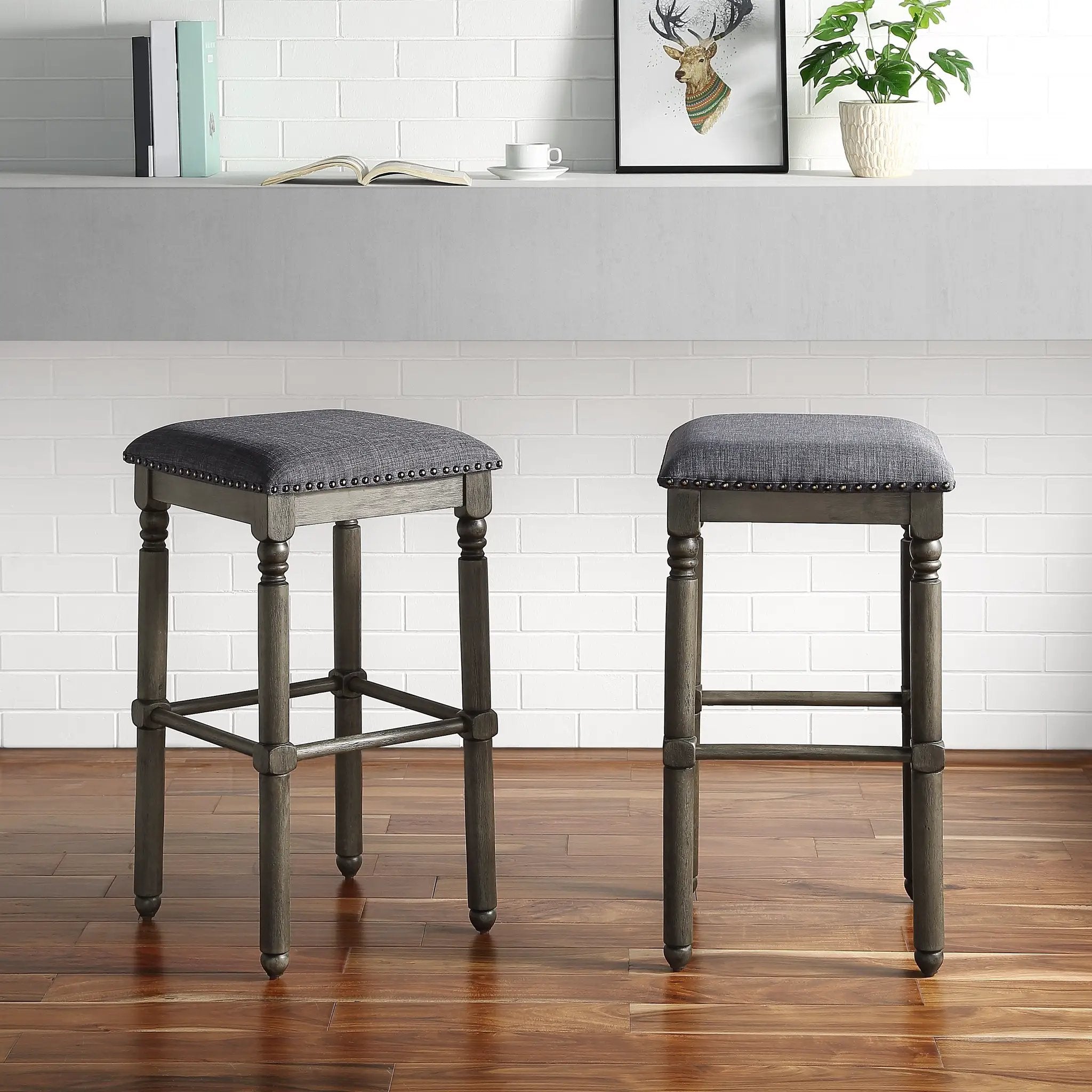 Arnhem Wood Upholstered Bar Stools, Set of 2 by HouseOfZazla