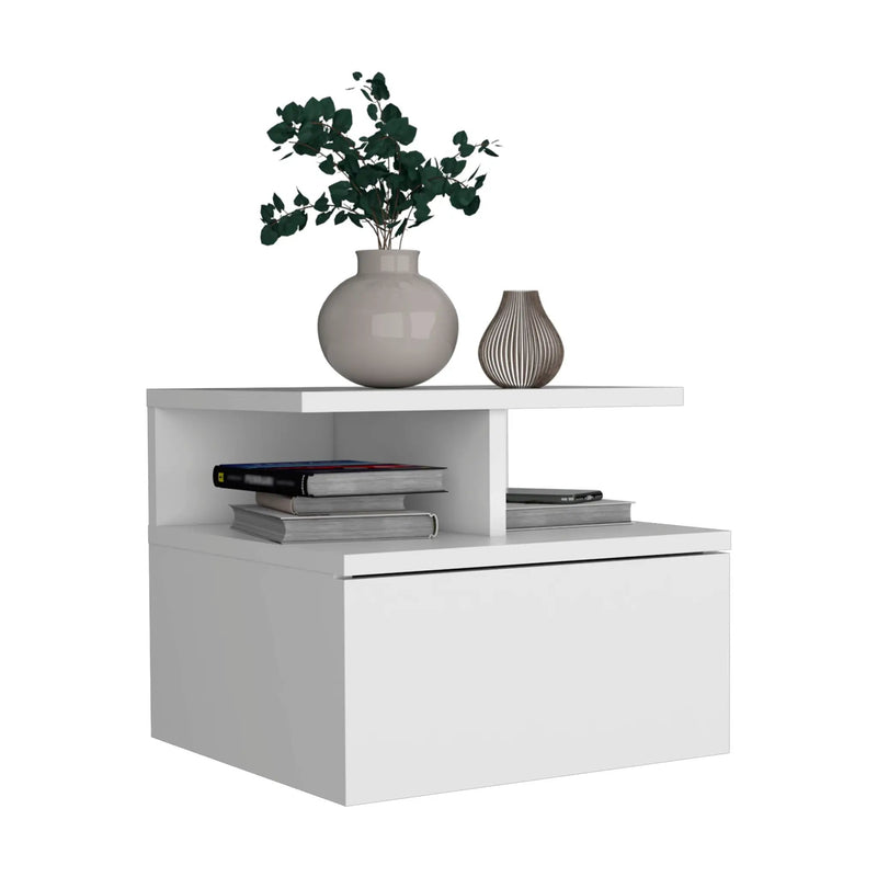 Floating Nightstand 12"H, Wall Mounted with Single Drawer and 2-Tier Shelf by HouseOfZazla