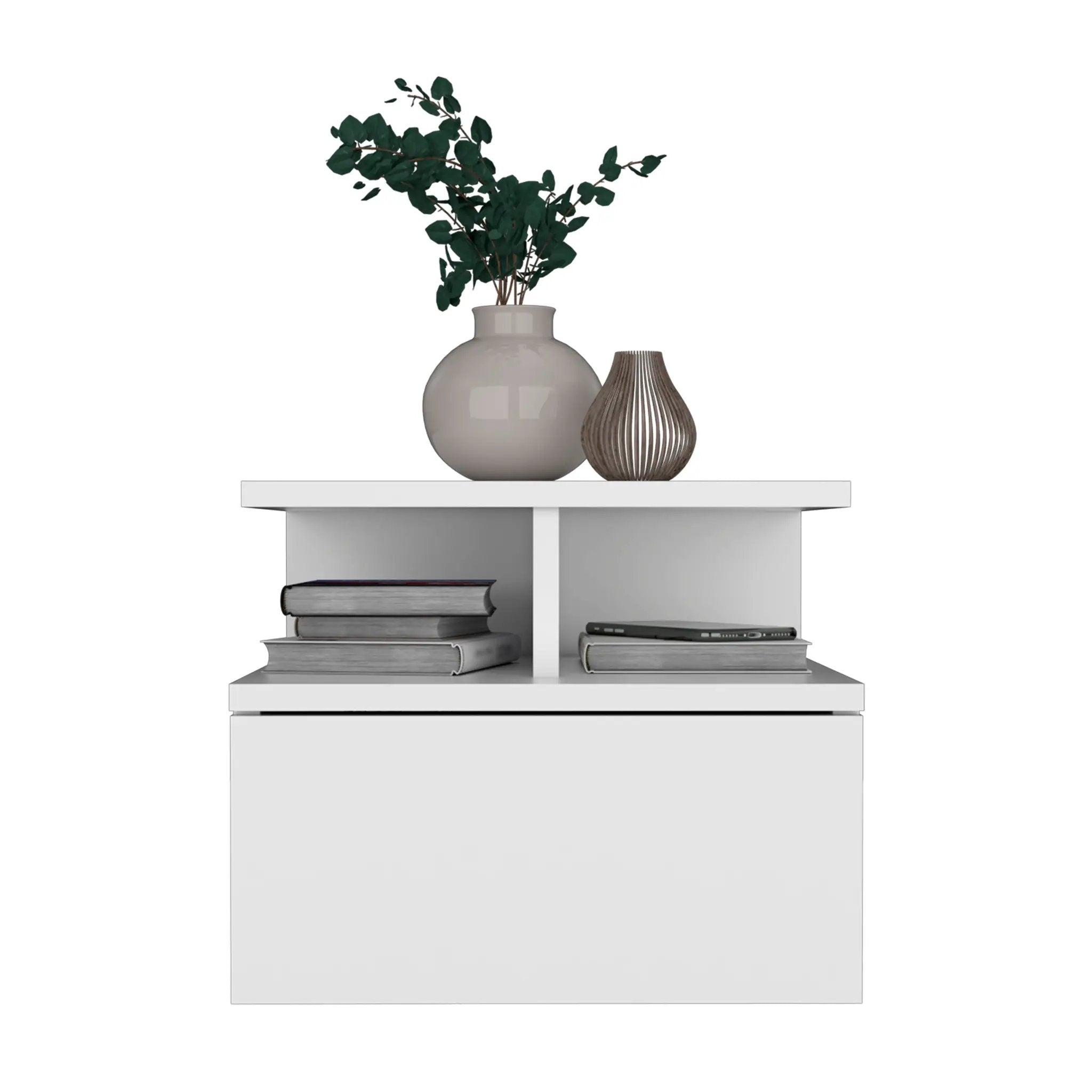 Floating Nightstand 12"H, Wall Mounted with Single Drawer and 2-Tier Shelf by HouseOfZazla
