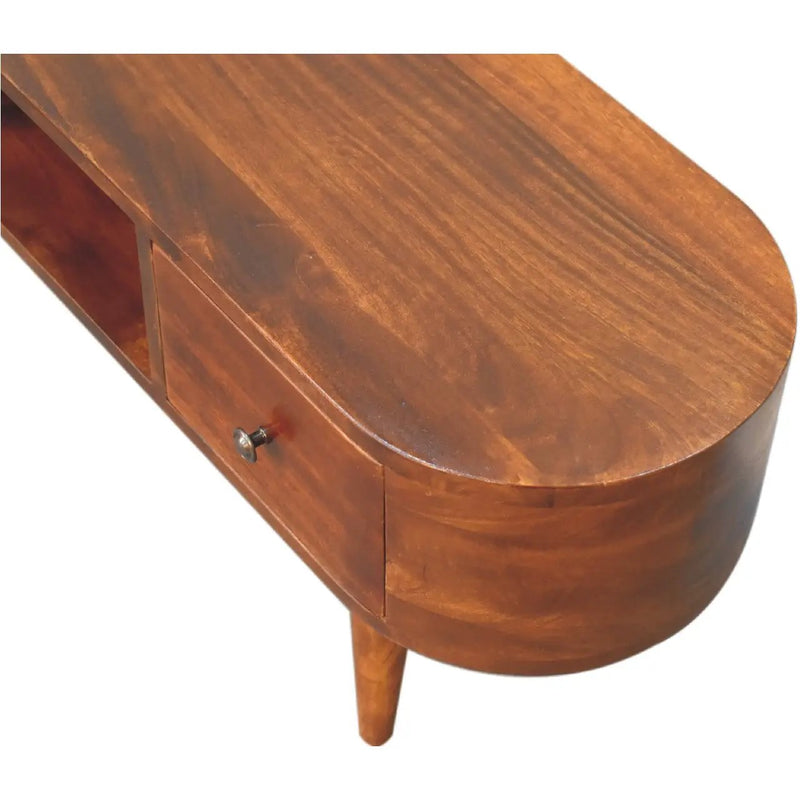 Chestnut Round Open Media Unit, 2-Drawers, 1 Open Slot by HouseOfZazla