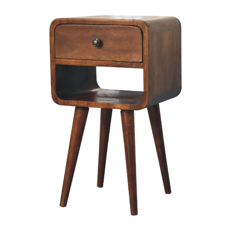Solid Wood Mini Chestnut Curve Lower Bedside Nightstand by HouseOfZazla
