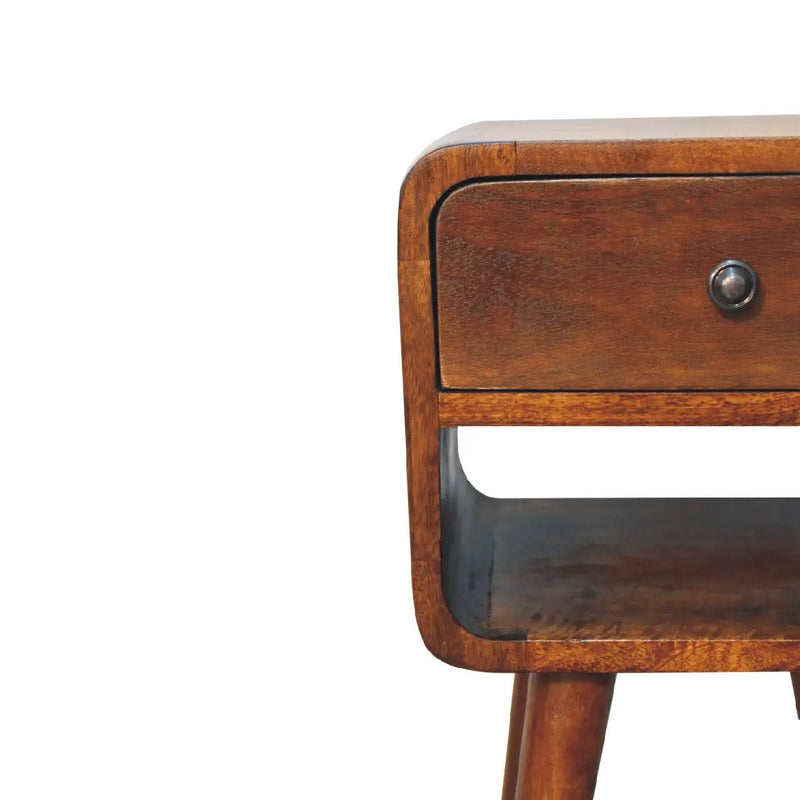 Solid Wood Mini Chestnut Curve Lower Bedside Nightstand by HouseOfZazla