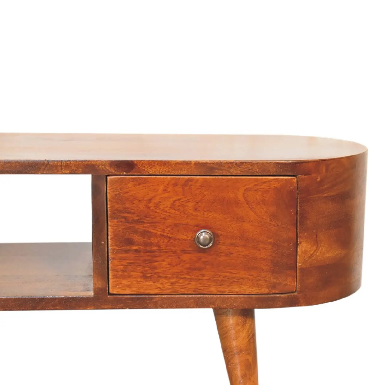 Chestnut Round Open Media Unit, 2-Drawers, 1 Open Slot by HouseOfZazla