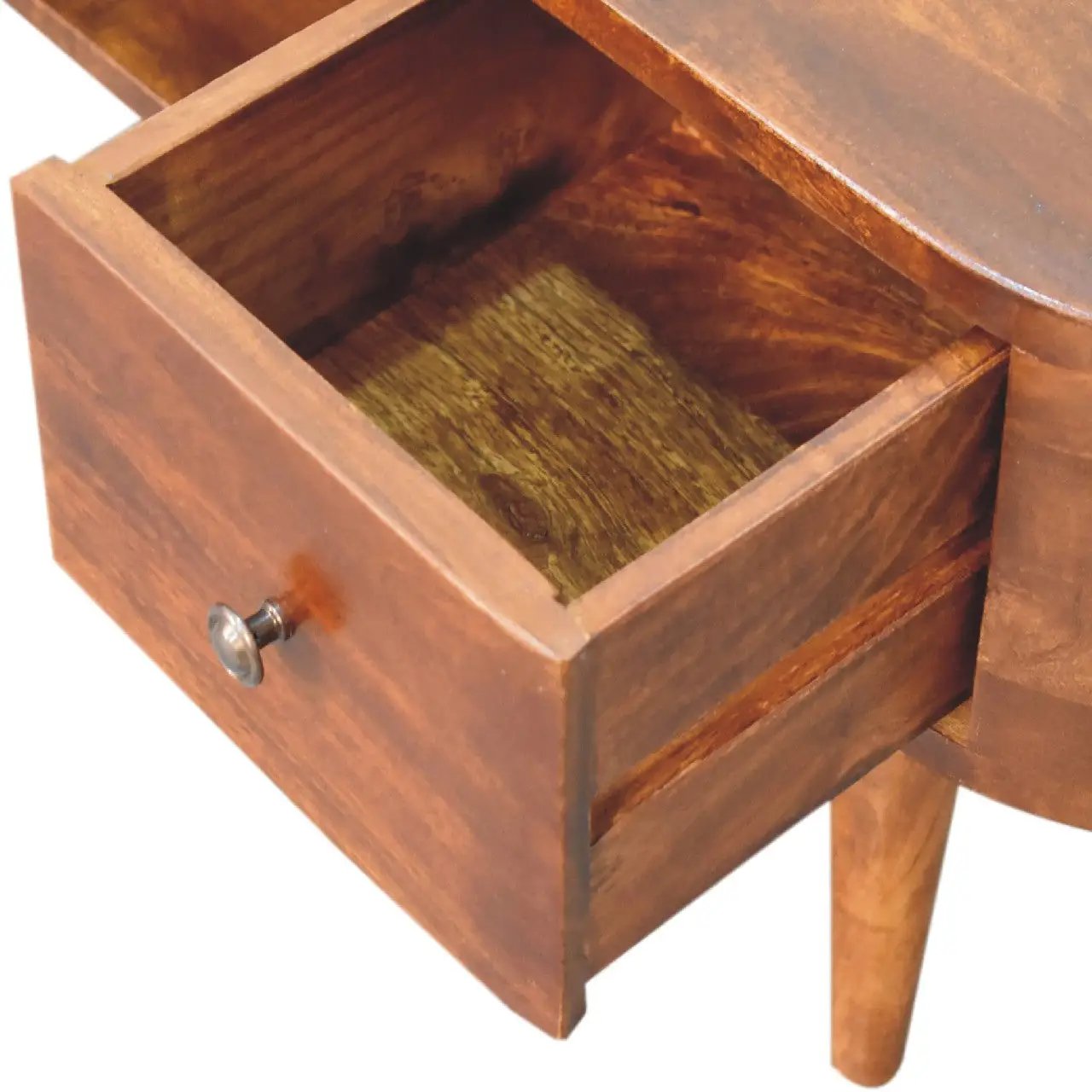Chestnut Round Open Media Unit, 2-Drawers, 1 Open Slot by HouseOfZazla