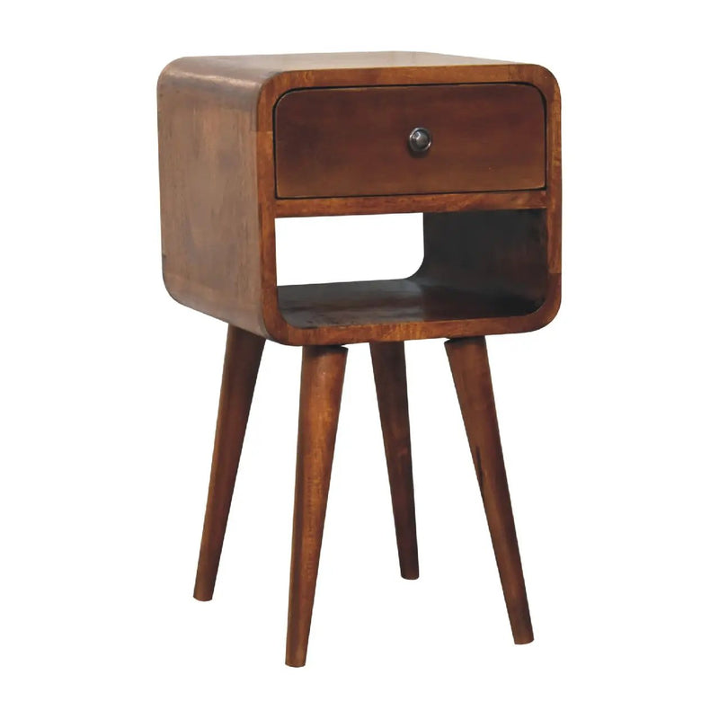 Solid Wood Mini Chestnut Curve Lower Bedside Nightstand by HouseOfZazla