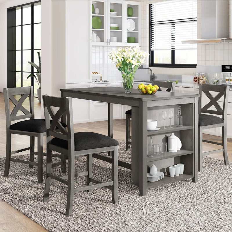 TOPMAX 5 Pieces Counter Height Rustic Farmhouse Dining Room Wooden Bar Table Set with 4 Chairs, Gray by HouseOfZazla