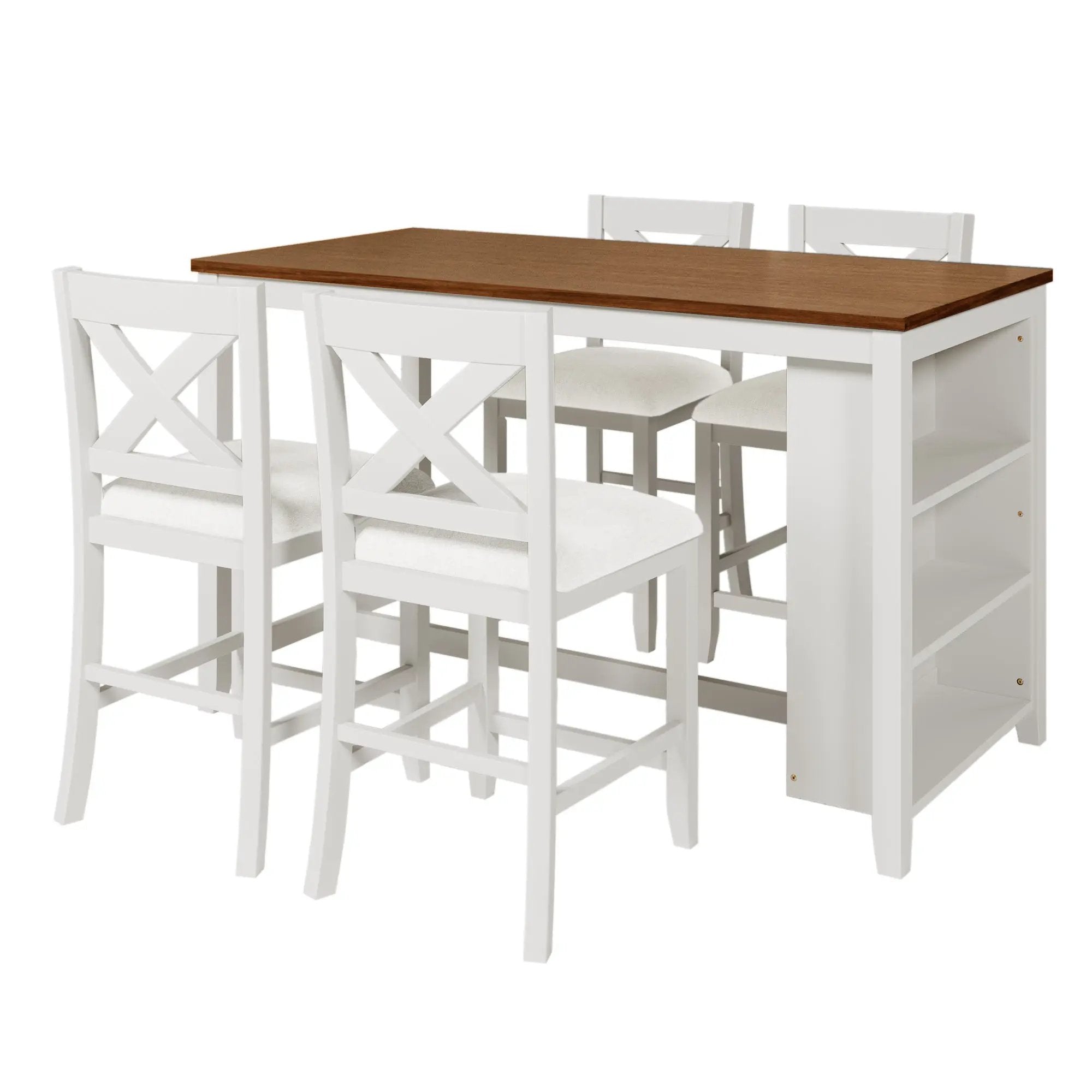 TOPMAX 5 Pieces Counter Height Rustic Farmhouse Dining Room Wooden Bar Table Set with 4 Chairs, White by HouseOfZazla