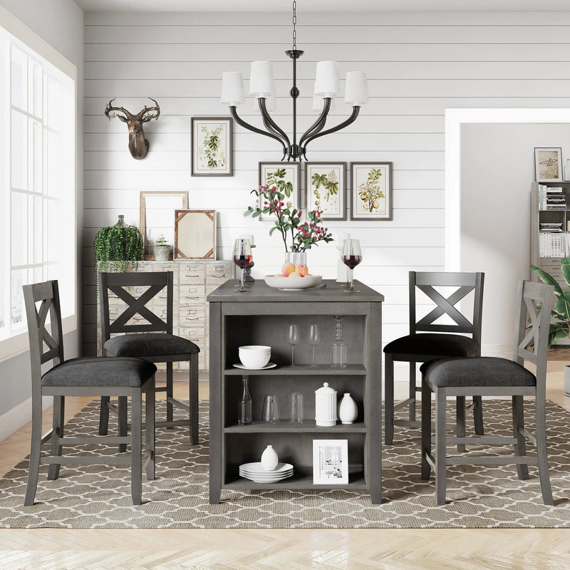 TOPMAX 5 Pieces Counter Height Rustic Farmhouse Dining Room Wooden Bar Table Set with 4 Chairs, Gray by HouseOfZazla