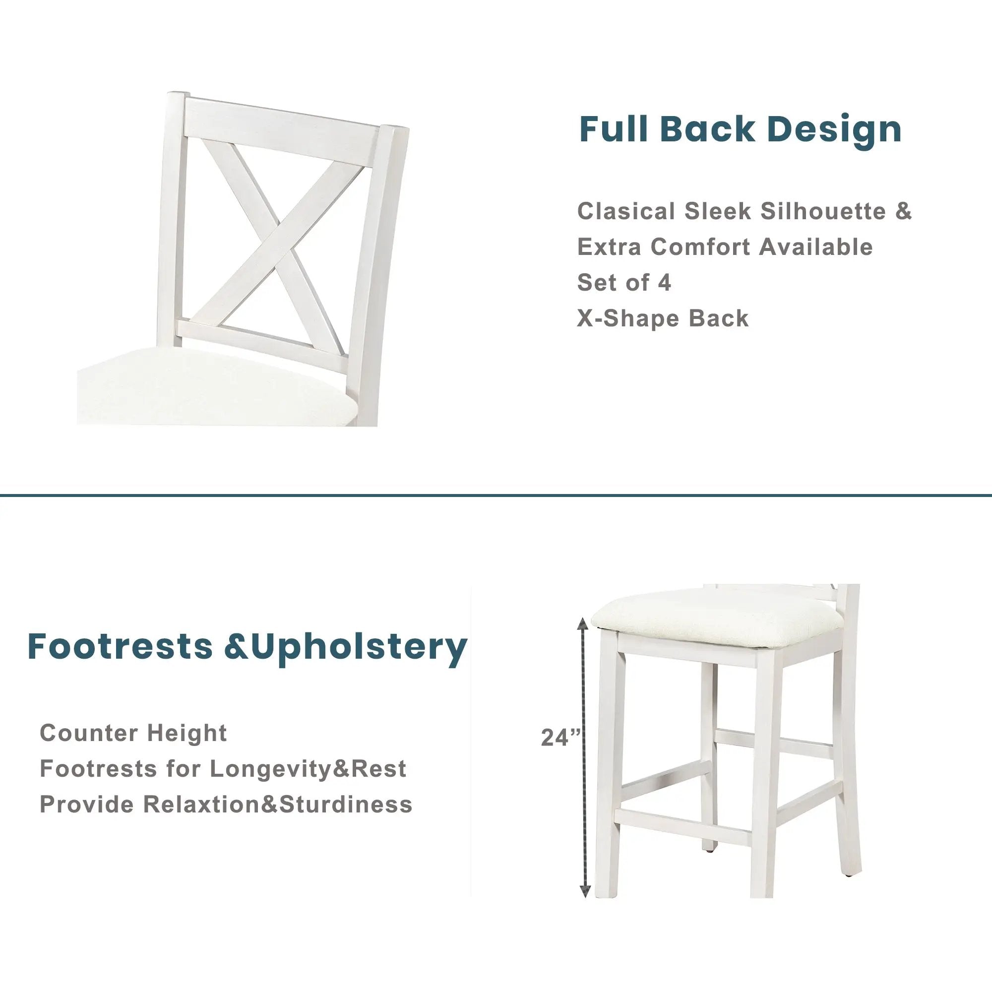TOPMAX 5 Pieces Counter Height Rustic Farmhouse Dining Room Wooden Bar Table Set with 4 Chairs, White by HouseOfZazla