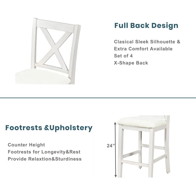 TOPMAX 5 Pieces Counter Height Rustic Farmhouse Dining Room Wooden Bar Table Set with 4 Chairs, White by HouseOfZazla