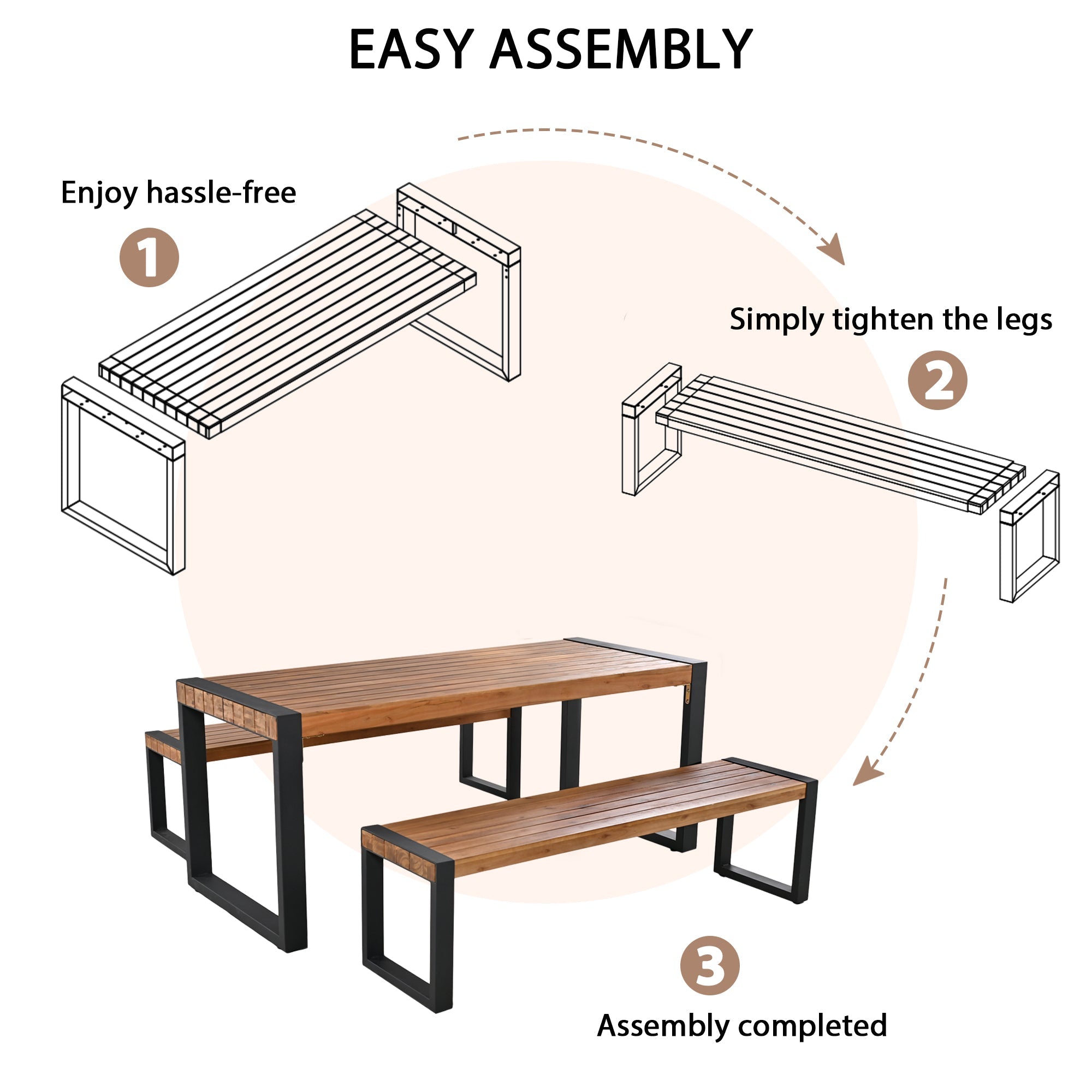 GO 3-Pieces Outdoor Dining Table With 2 Benches by HouseOfZazla
