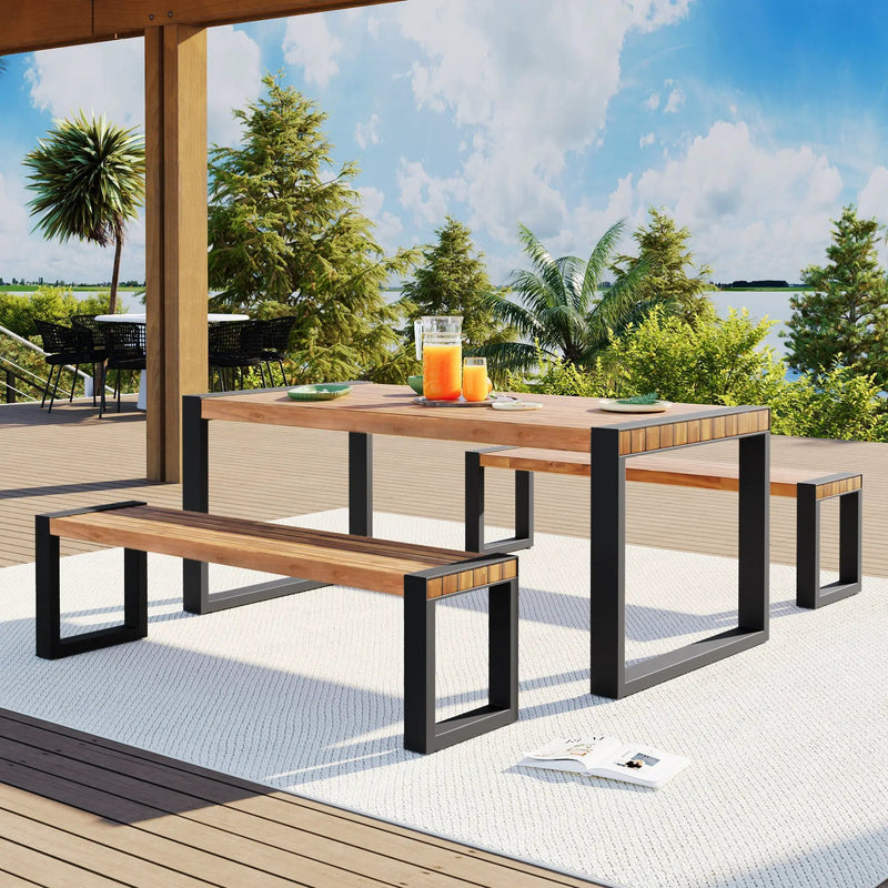 GO 3-Pieces Outdoor Dining Table With 2 Benches by HouseOfZazla