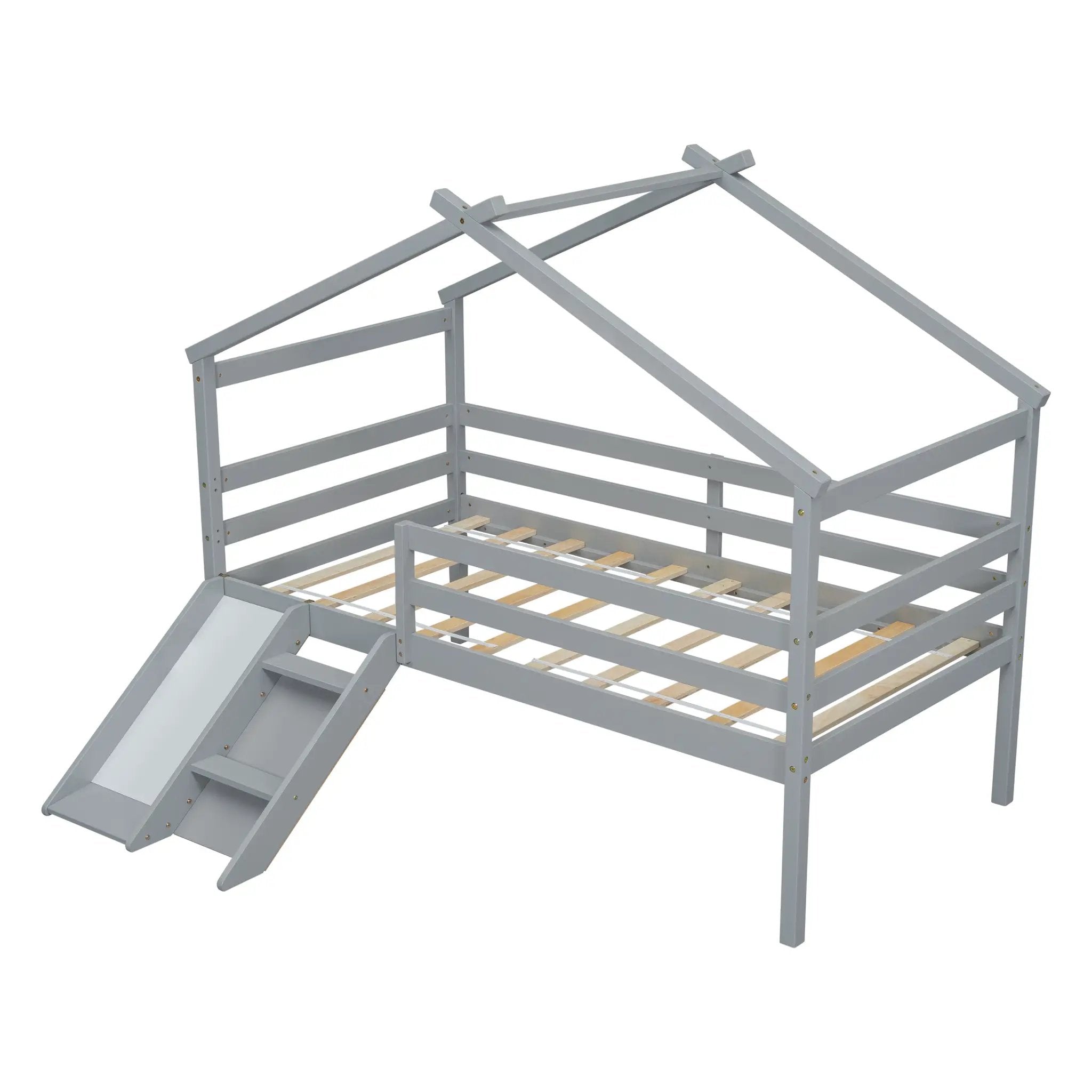 Twin Low Loft House Bed with Slide by HouseOfZazla