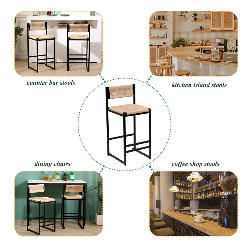 Honey Bar Stools Set of 2 - Paper Rope Weave Dining Chairs by HouseOfZazla