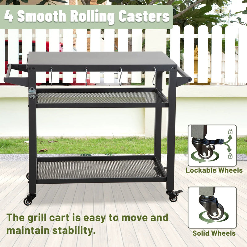 3-Shelf Outdoor Grill Table with Wheels and Propane Tank Hook by HouseOfZazla