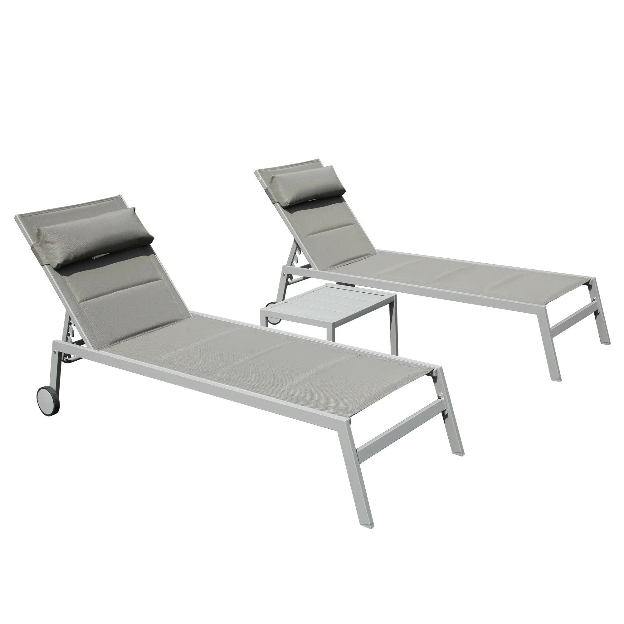 Outdoor Patio Chaise Lounge Set of 3 with Side Table and Wheels by HouseOfZazla