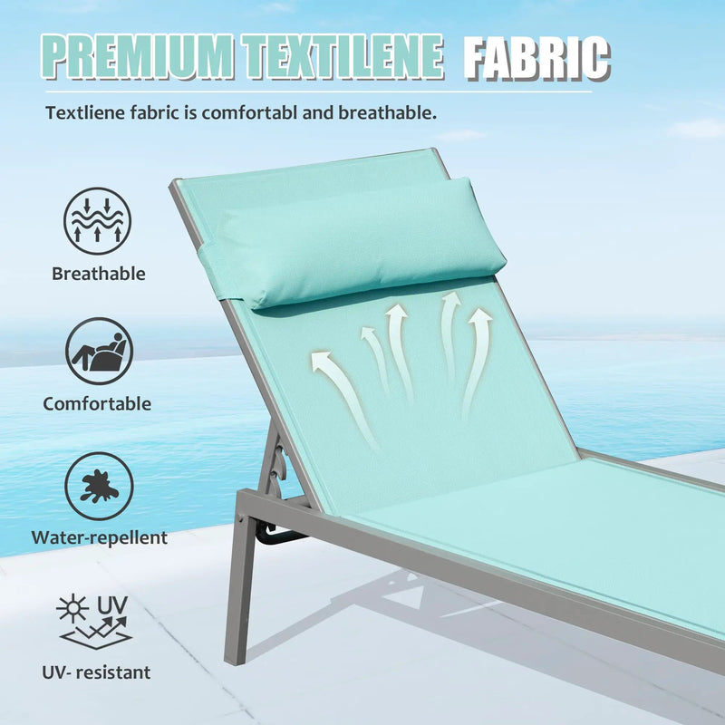 Patio Chaise Lounge Set of 3 with Side Table, Aluminum Adjustable Recliners by HouseOfZazla