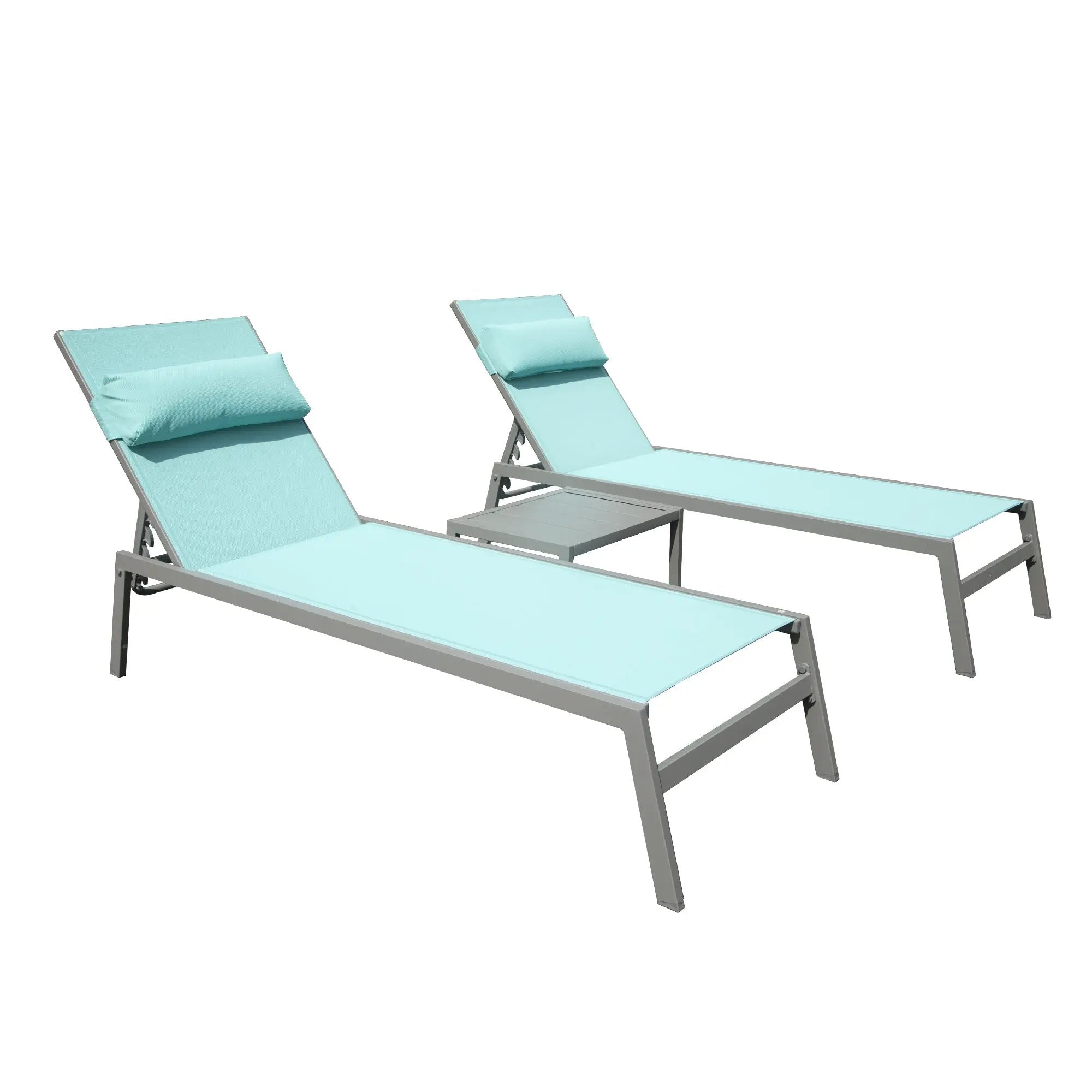 Patio Chaise Lounge Set of 3 with Side Table, Aluminum Adjustable Recliners by HouseOfZazla