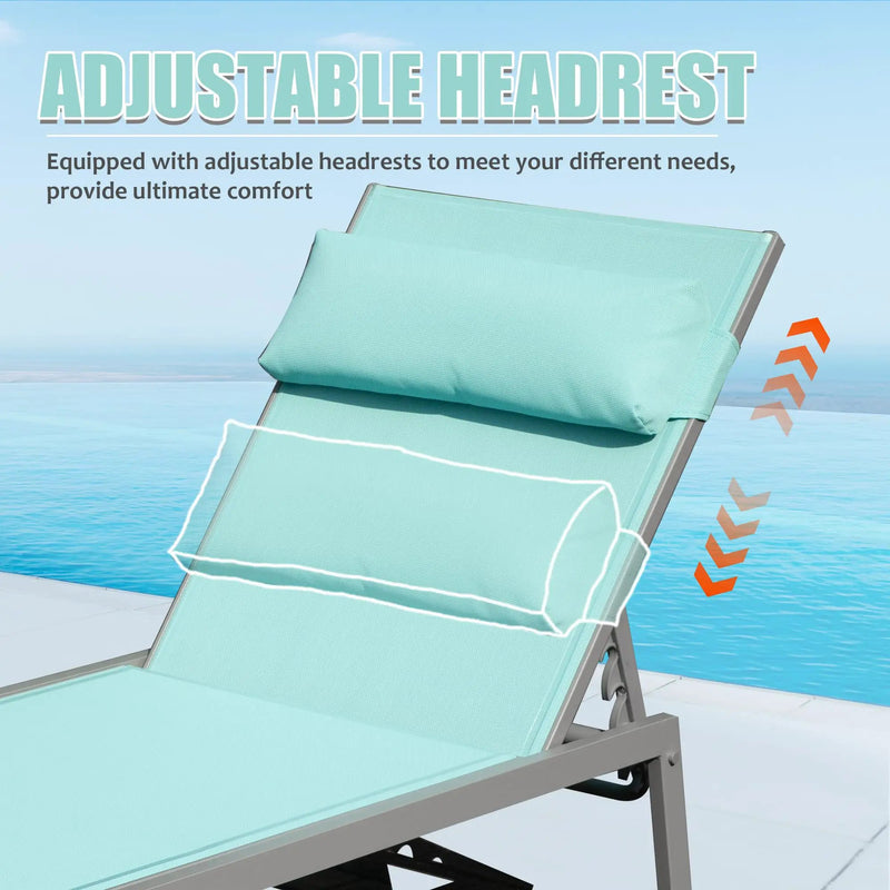 Patio Chaise Lounge Set of 3 with Side Table, Aluminum Adjustable Recliners by HouseOfZazla