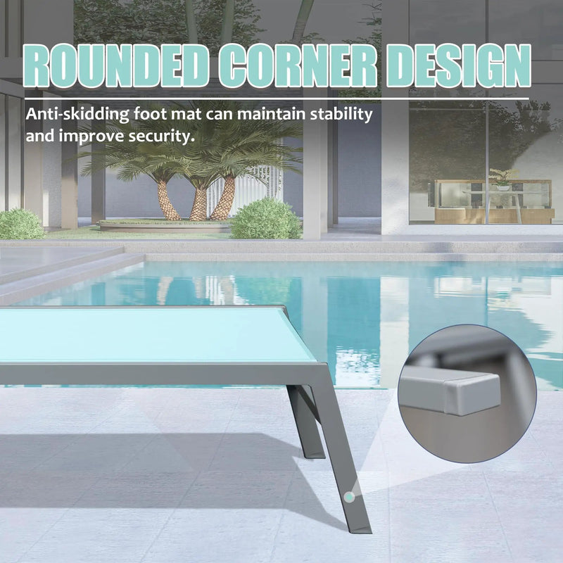 Patio Chaise Lounge Set of 3 with Side Table, Aluminum Adjustable Recliners by HouseOfZazla