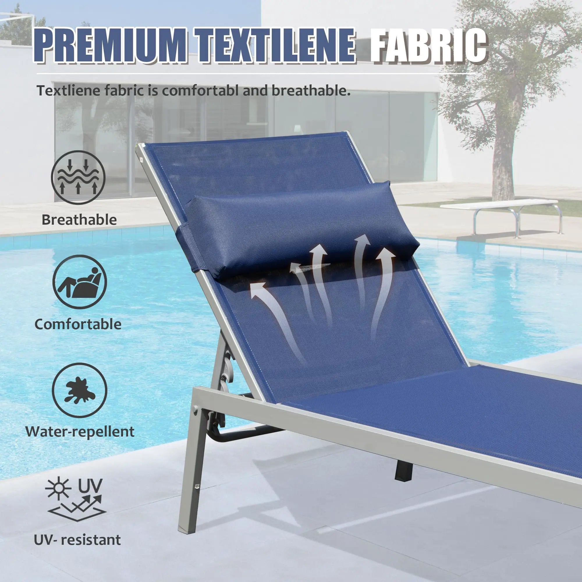 Patio Chaise Lounge Set of 3 with Side Table - Navy Blue by HouseOfZazla