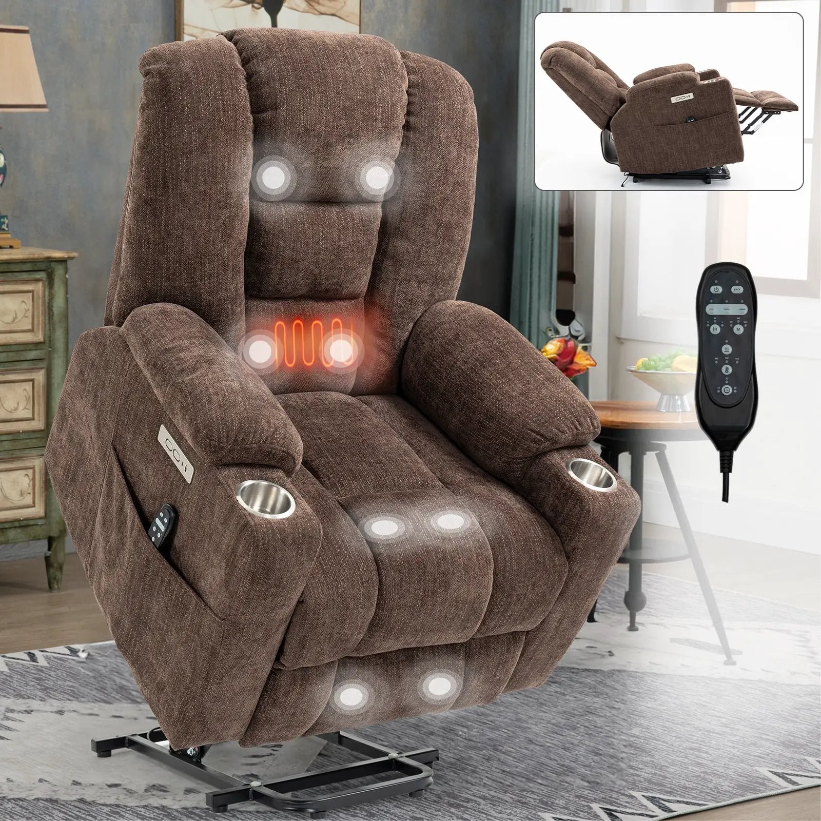 Large Power Lift Recliner Chair with Massage and Heat by HouseOfZazla