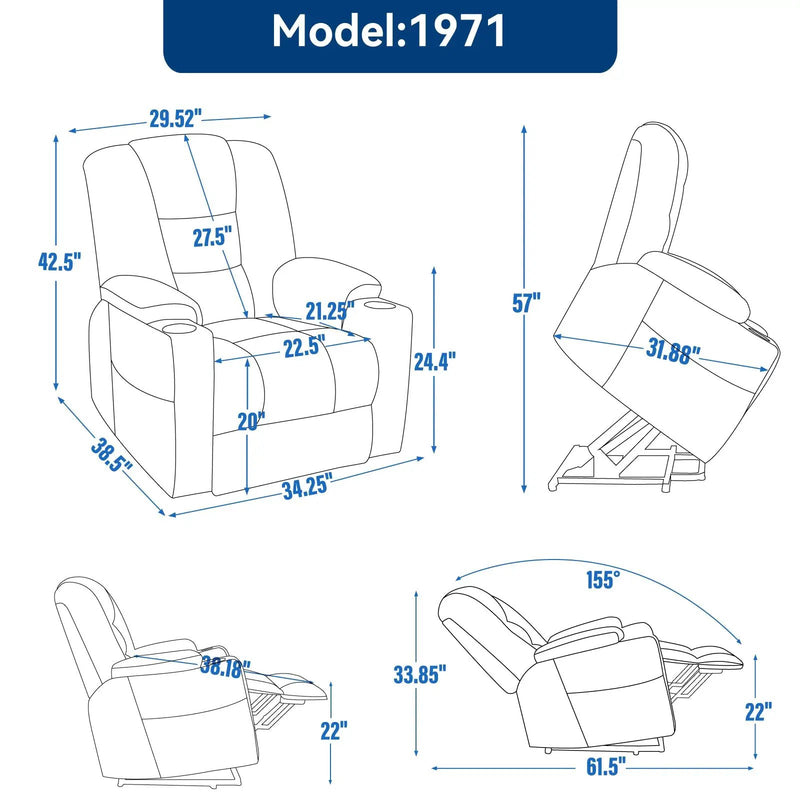 Large Power Lift Recliner Chair with Massage and Heat by HouseOfZazla