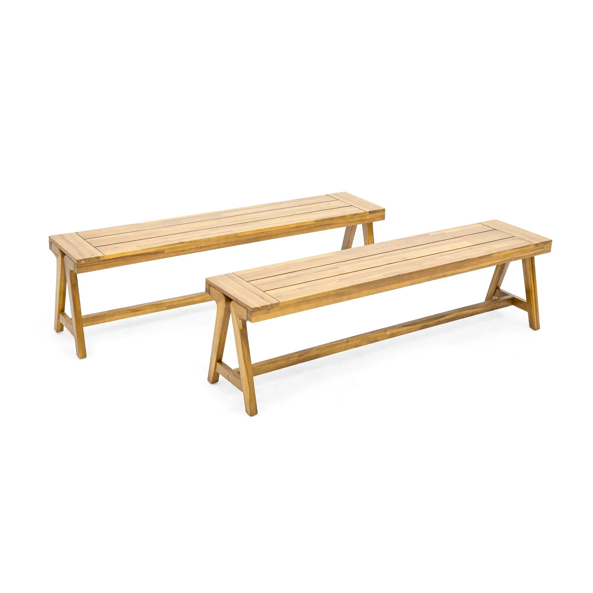 Outdoor Dining Benches (Set of 2) - Acacia Wood with Teak Finish by HouseOfZazla