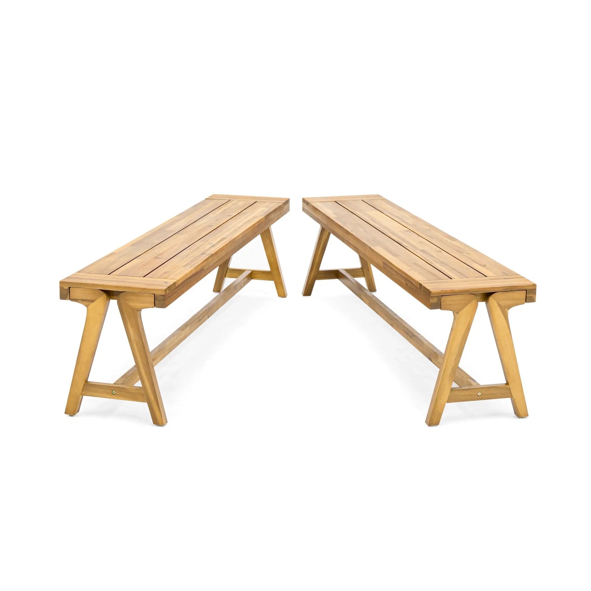 Outdoor Dining Benches (Set of 2) - Acacia Wood with Teak Finish by HouseOfZazla