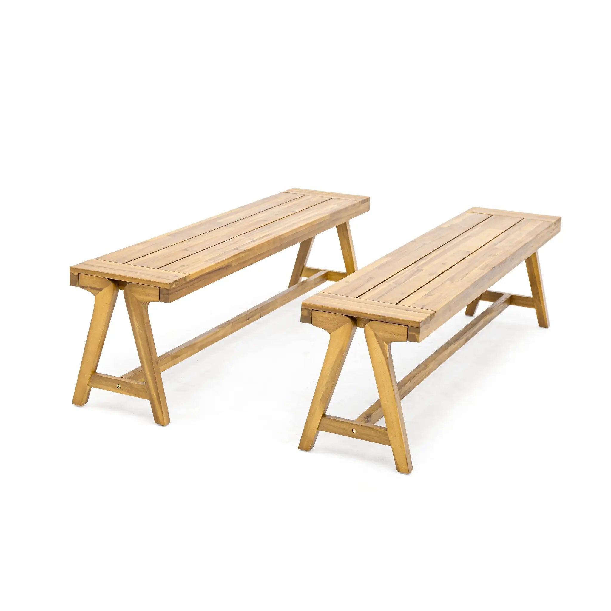 Outdoor Dining Benches (Set of 2) - Acacia Wood with Teak Finish by HouseOfZazla
