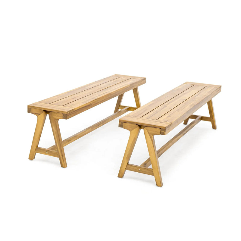 Outdoor Dining Benches (Set of 2) - Acacia Wood with Teak Finish by HouseOfZazla