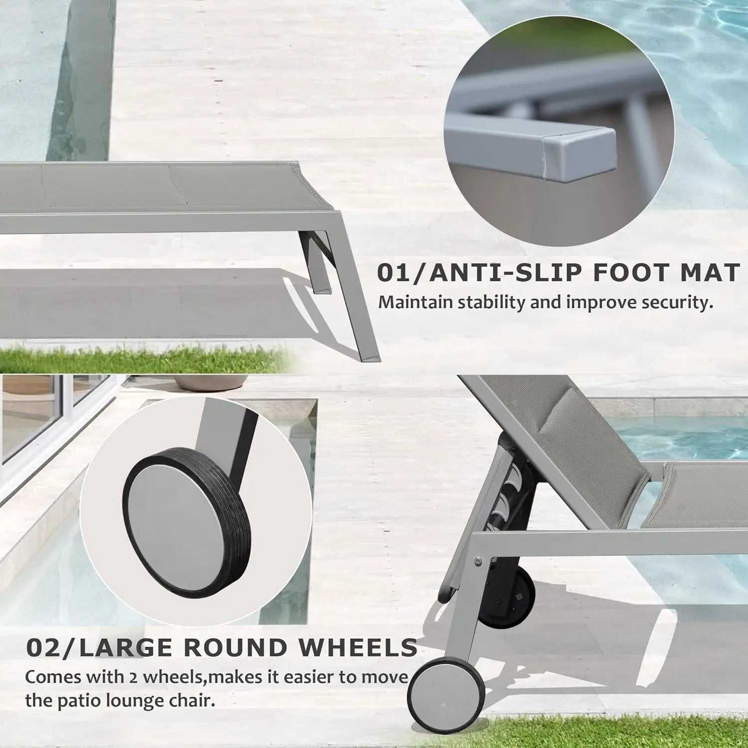 Outdoor Patio Chaise Lounge Set of 3 with Side Table and Wheels by HouseOfZazla