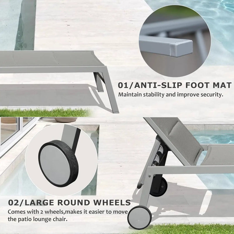 Outdoor Patio Chaise Lounge Set of 3 with Side Table and Wheels by HouseOfZazla