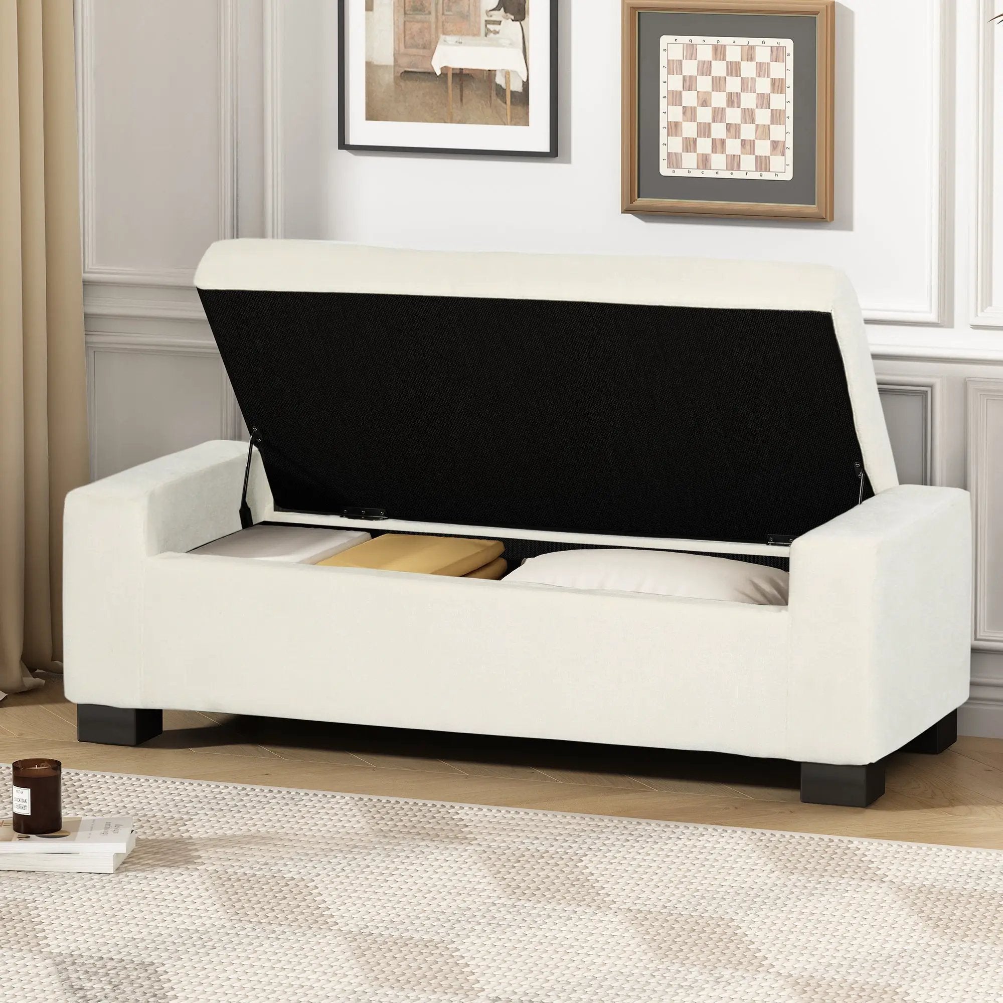 50" Ottoman Bench in Textured Fabric with Hidden Storage by HouseOfZazla