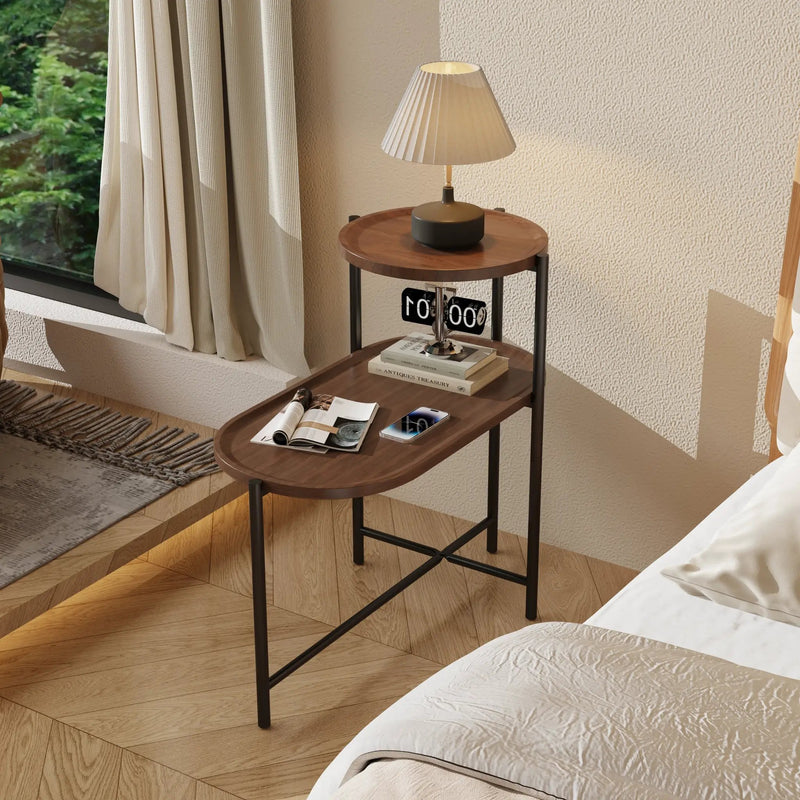 Small Coffee Tables 2-Tier Modern Sofa Side Table with Wood Storage Shelf by HouseOfZazla