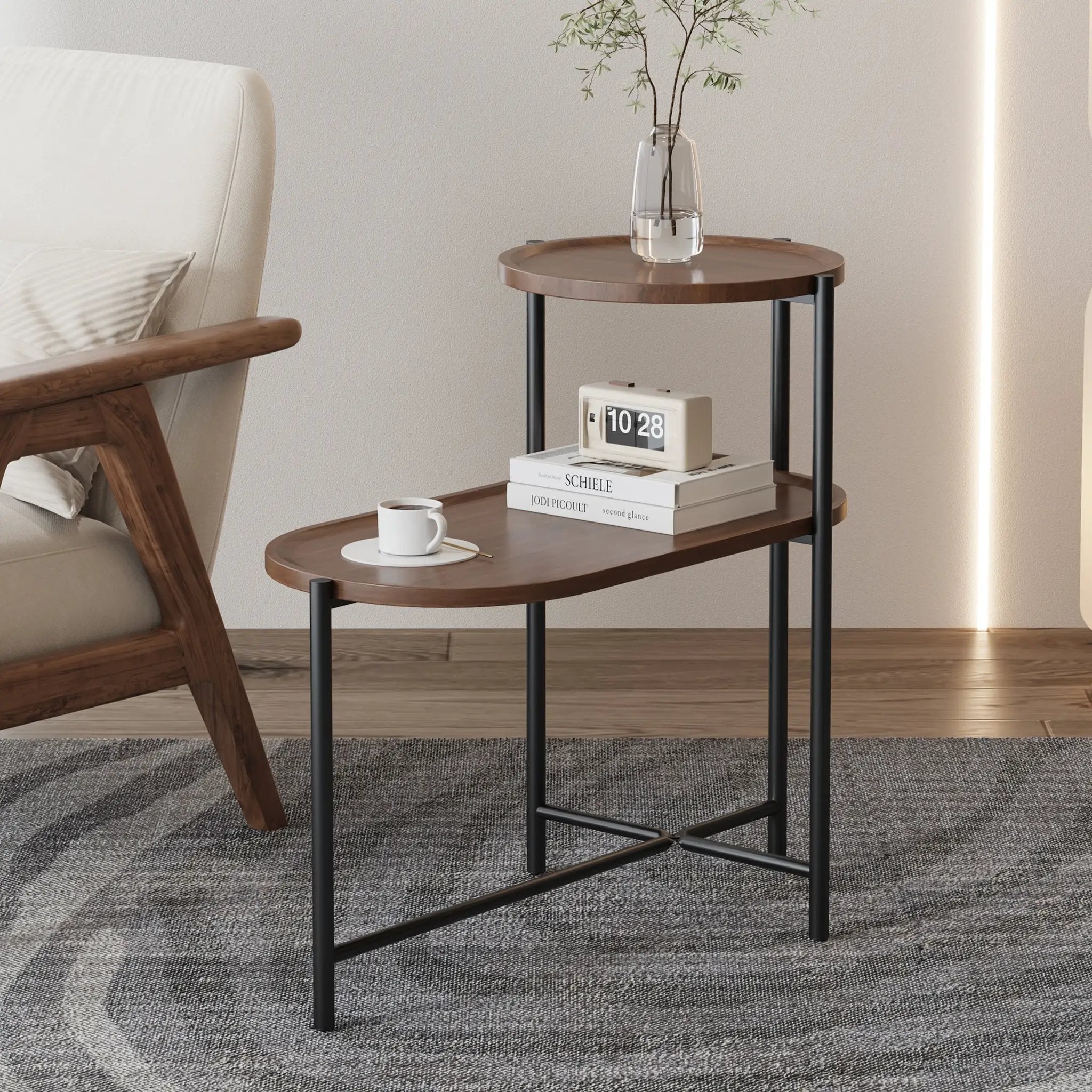 Small Coffee Tables 2-Tier Modern Sofa Side Table with Wood Storage Shelf by HouseOfZazla